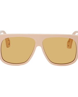 Gucci Beige Thick Acetate Shield Sunglasses