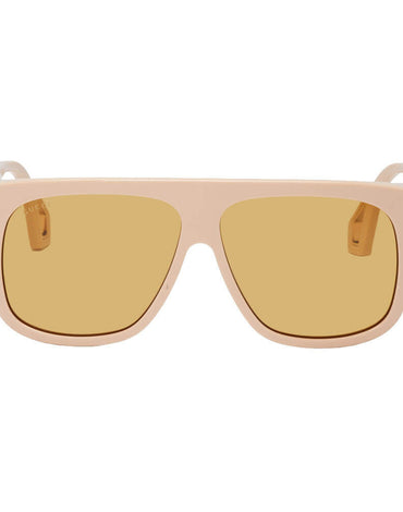 Gucci Beige Thick Acetate Shield Sunglasses